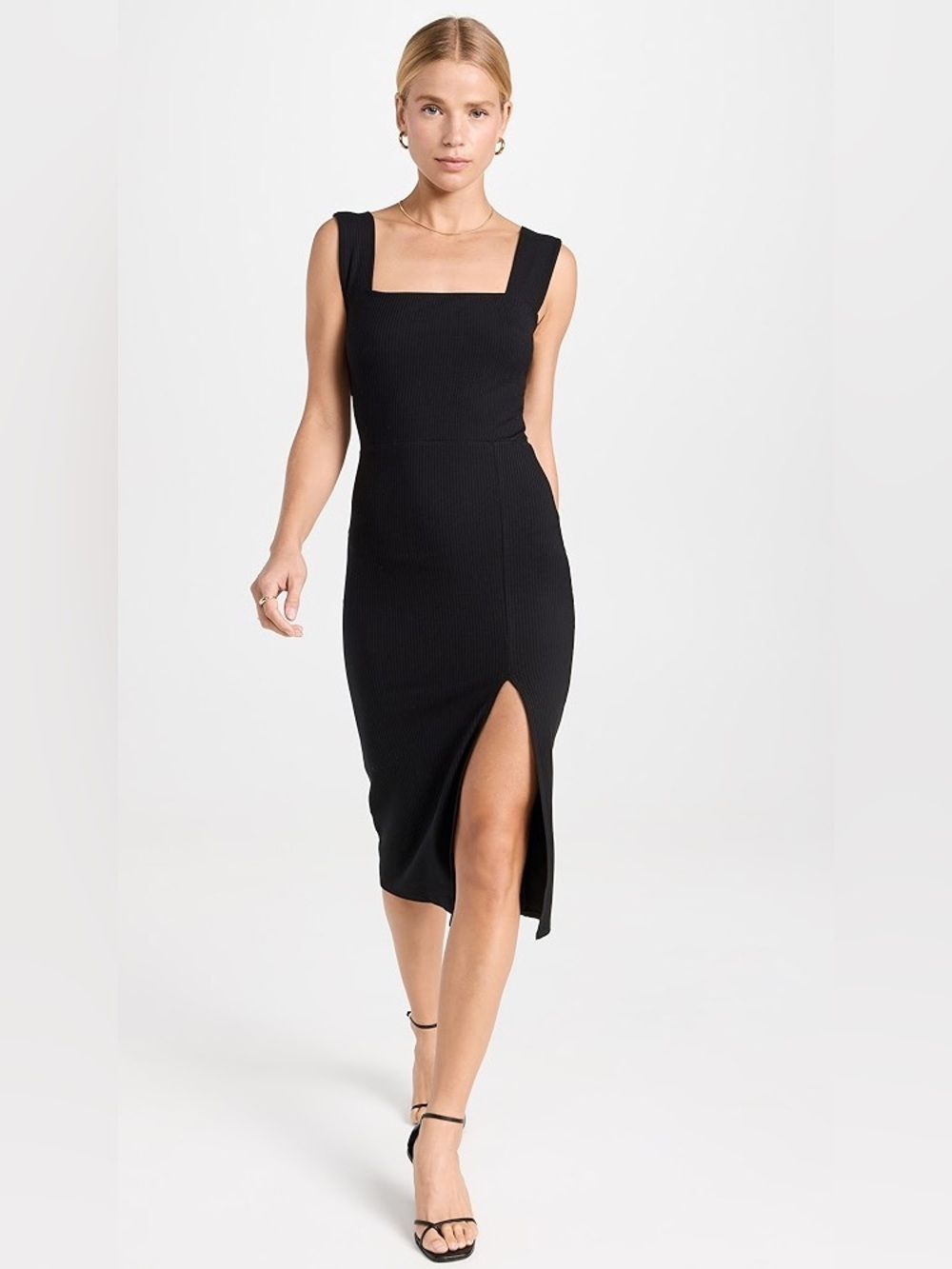 Reformation Cassi Knit Ribbed Midi Dress with Slit in Black - M